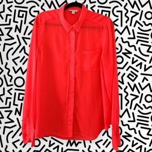 Womens Coral Sheer Button-Up Shirt